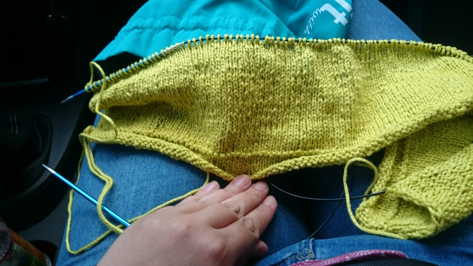 vacation knitting experiences - Knitting on the way back. Didn't get that much done as you can see.